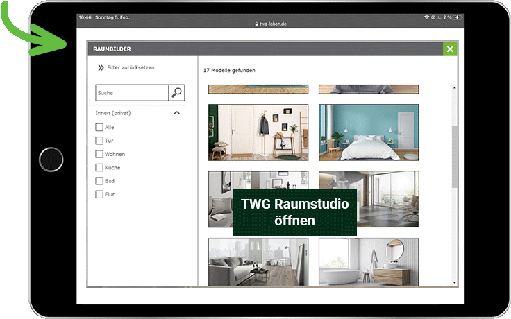 TWG-Raumstudio-oeffnen TWG Bemusterungs-App auf Smartphone und Tablet