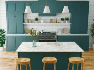 TWG Kücheninsel mit Seitenelement in Türkisblau